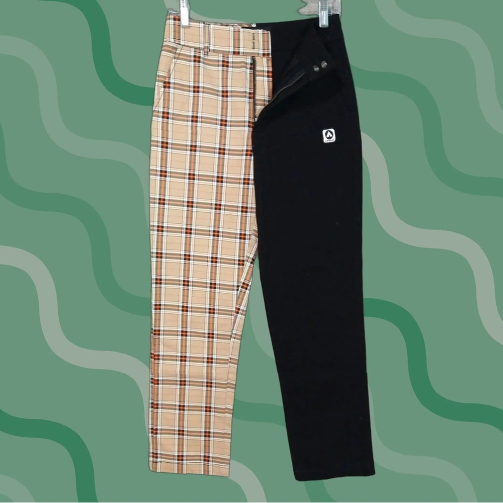 AIR WALK x F21 Black and Tan Bi-Color Hybrid Plaid Men's Pants Chinos Khakis